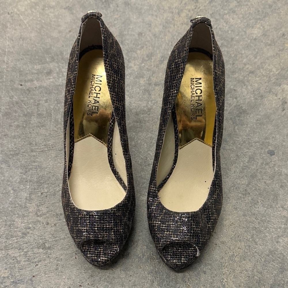 Michael Kors Glittering Black Peep Toe Heels